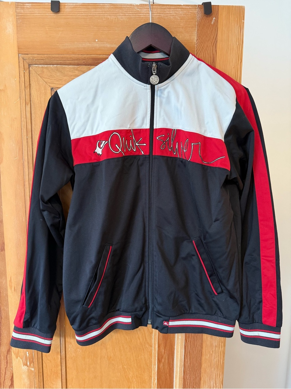 Quiksilver Y2K Vintage Youth Boys L 16-18 Black White Red Zippered Track‎ Jacket